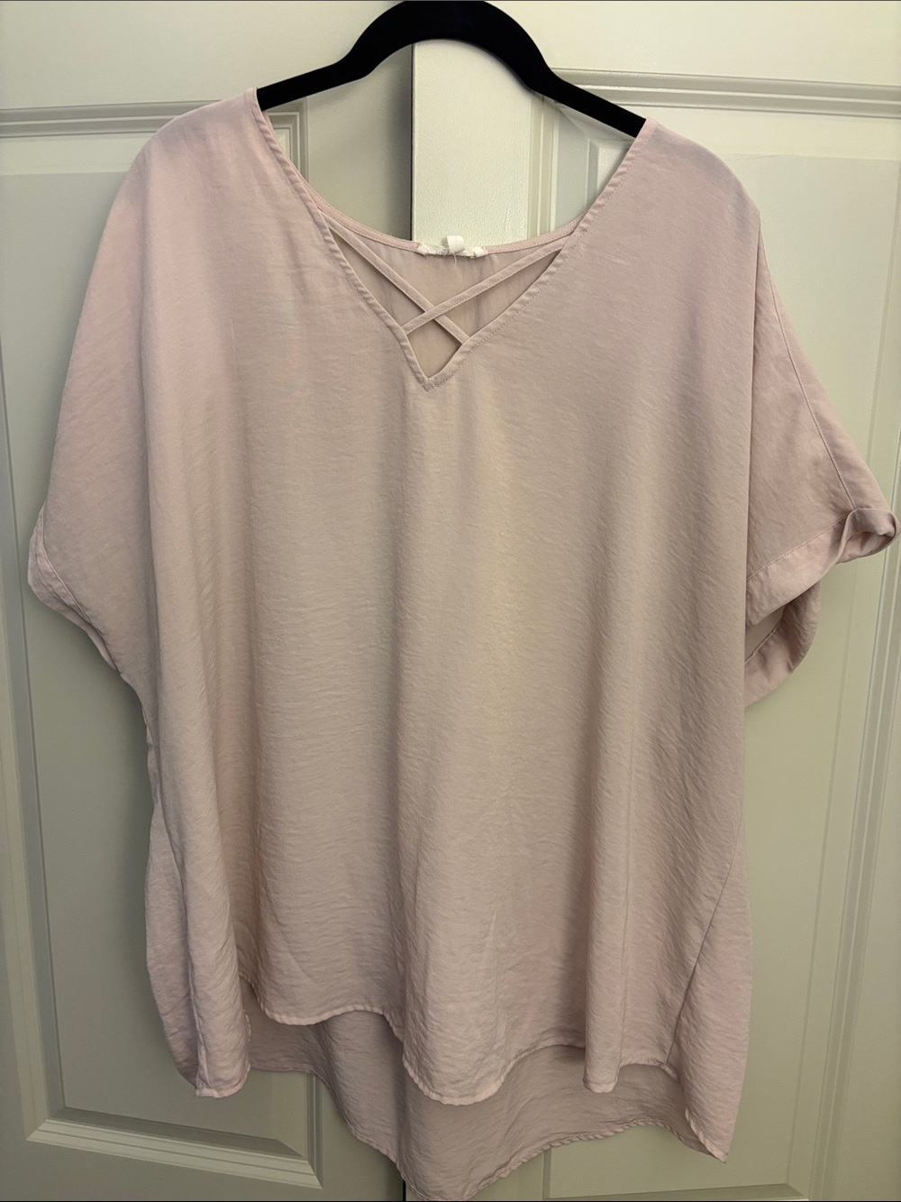 Maurices Light Pink Crisscross V-Neck Tunic Top